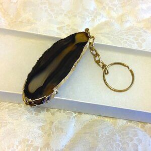 Vintage Gemstone Keychain Elegant Gold Tone Metal Pendant